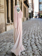 One Shoulder Pink Rustic Bridesmaid Dress Long Maxi Wedding Dress