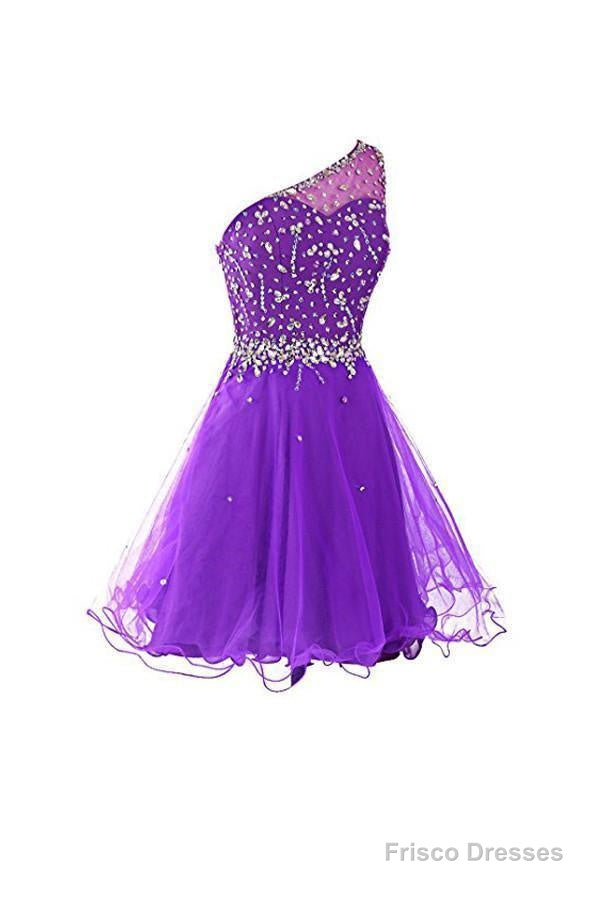 One Shoulder Prom Dresses Tulle Homecoming Dress With Beading Main image