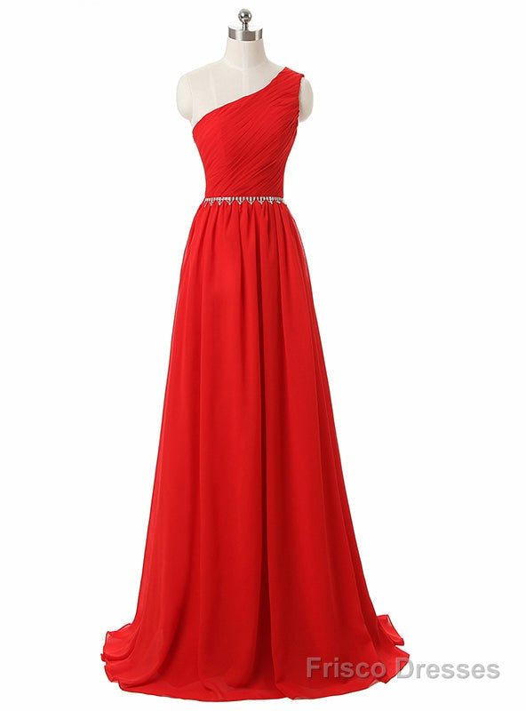 One Shoulder Red Floor Length A Line Red Chiffon Bridesmaid Dresses Main image