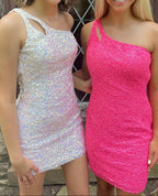 One Shoulder Sequins Bodycon Mini Dress With Keyhole