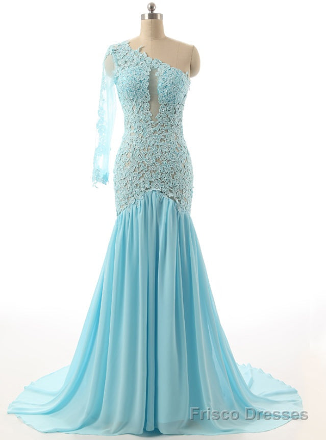 One Shoulder Sheer Back Floor Length with Train Mermaid Party Dresses Main image