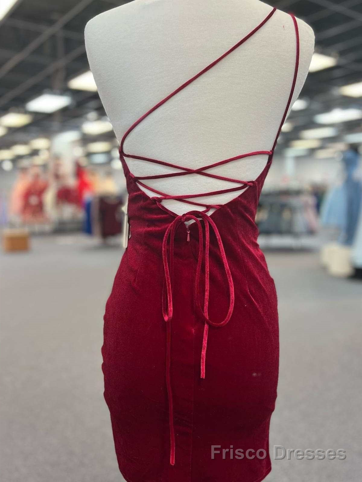 One Shoulder Short Burgundy Prom Dresses, Wine Red Short Formal Homecoming Dresses Secondary image