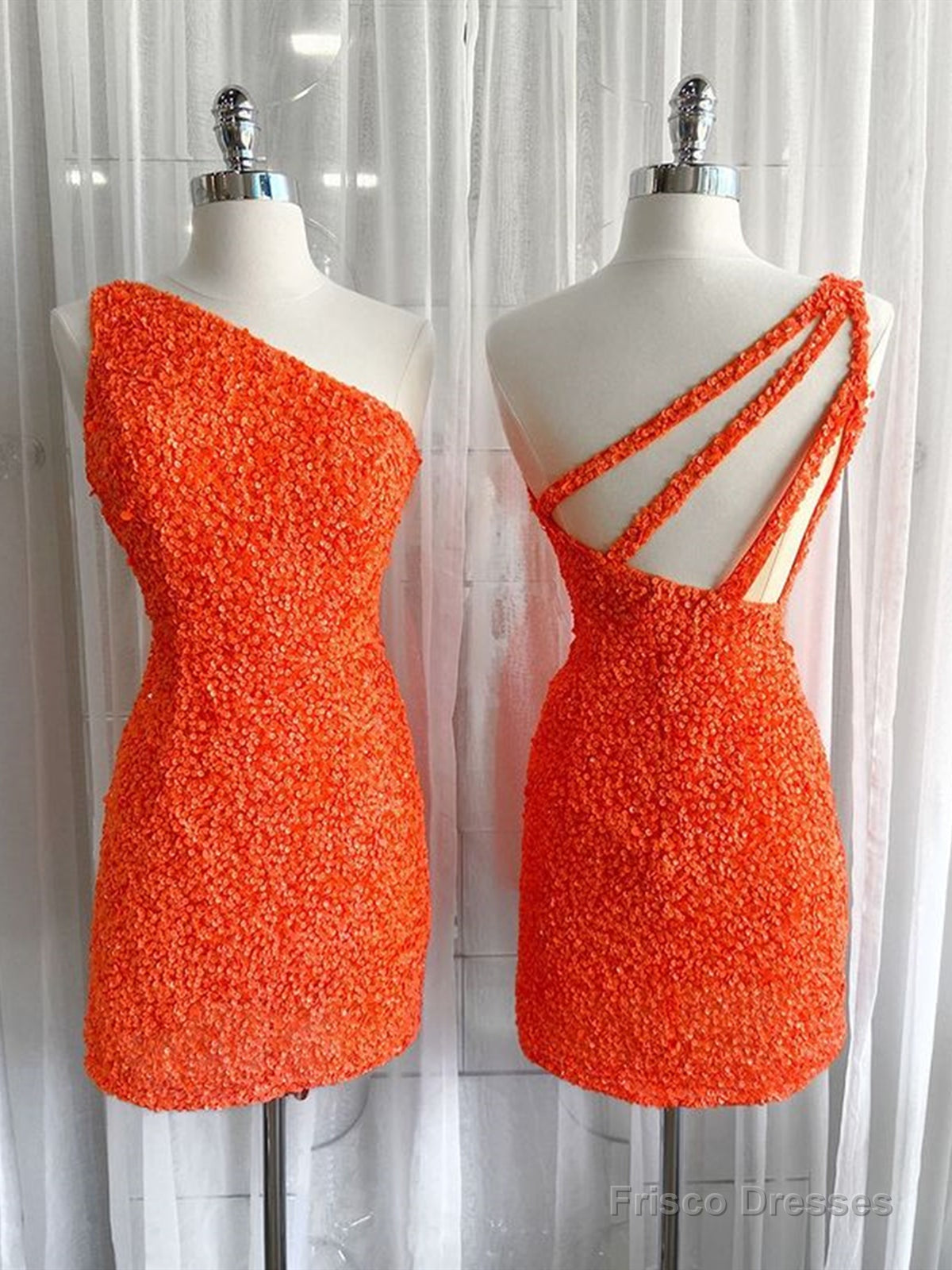 One Shoulder Short Orange Prom Dresses, One Shoulder Short Orange Formal Graduation Dresses Main image