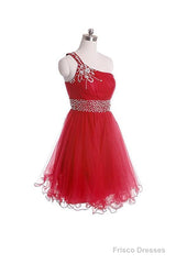 One Shoulder Short Prom Dresses Homecoming Dress With Beading