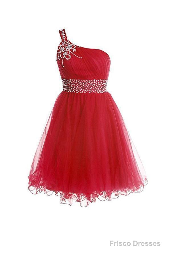 One Shoulder Short Prom Dresses Homecoming Dress With Beading