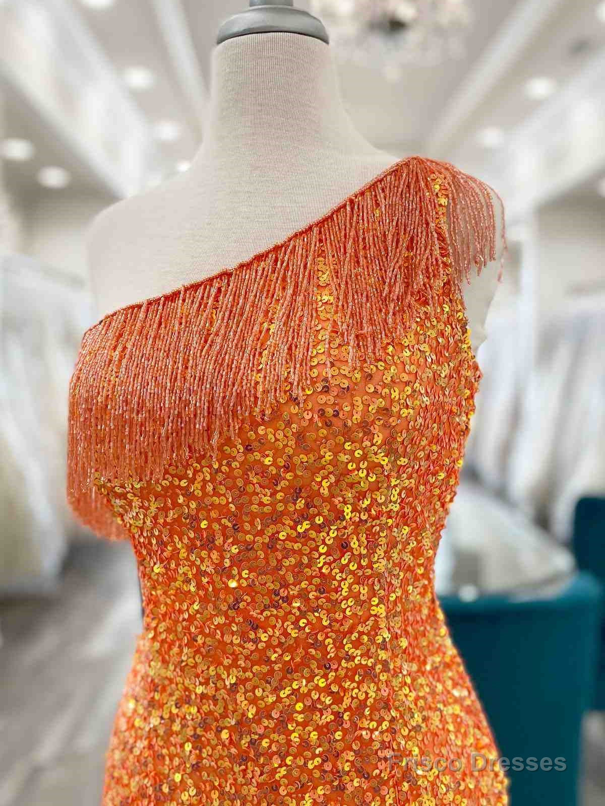 One Shoulder Short Tight Orange Blue Prom Dresses, One Shoulder Short Formal Homecoming Dresses Secondary image