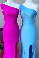 One Shoulder Side Slit Mermaid Long Prom Dress