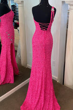 One Shoulder Stars Mermaid Sequins Formal Dress With Slit