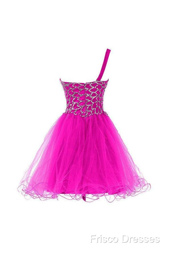 One Shoulder Tulle Homecoming Dress Short Formal Prom Dress With Beading Secondary image