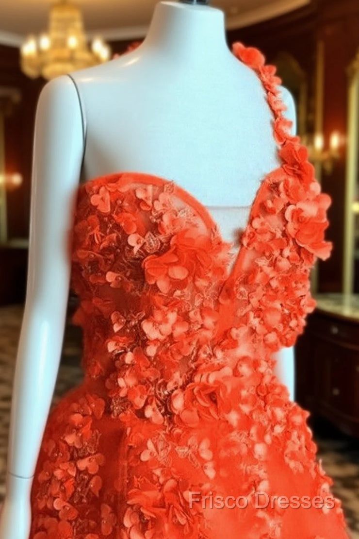 One Shoulder Tulle Formal Prom Dress 3D Flowers Main image