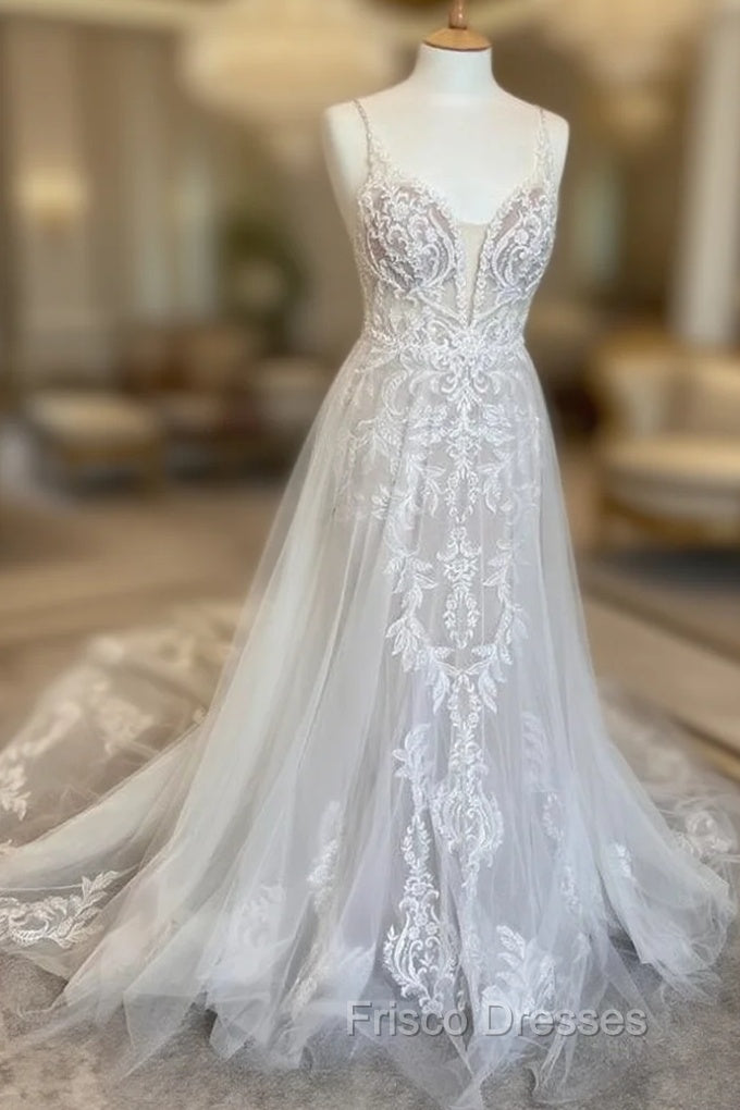 Open Back A Line Tulle/Lace Wedding Dress,Custom Made Bridal Dress