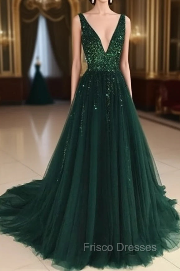 Open Back A-line Tulle Formal Prom Dress Crystals Women Party Dress Main image