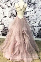 Open Back Dusty Pink Long Formal Prom Dress Simple Evening Gowns,