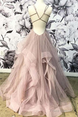 Open Back Dusty Pink Long Prom Dress Simple Evening Gowns,