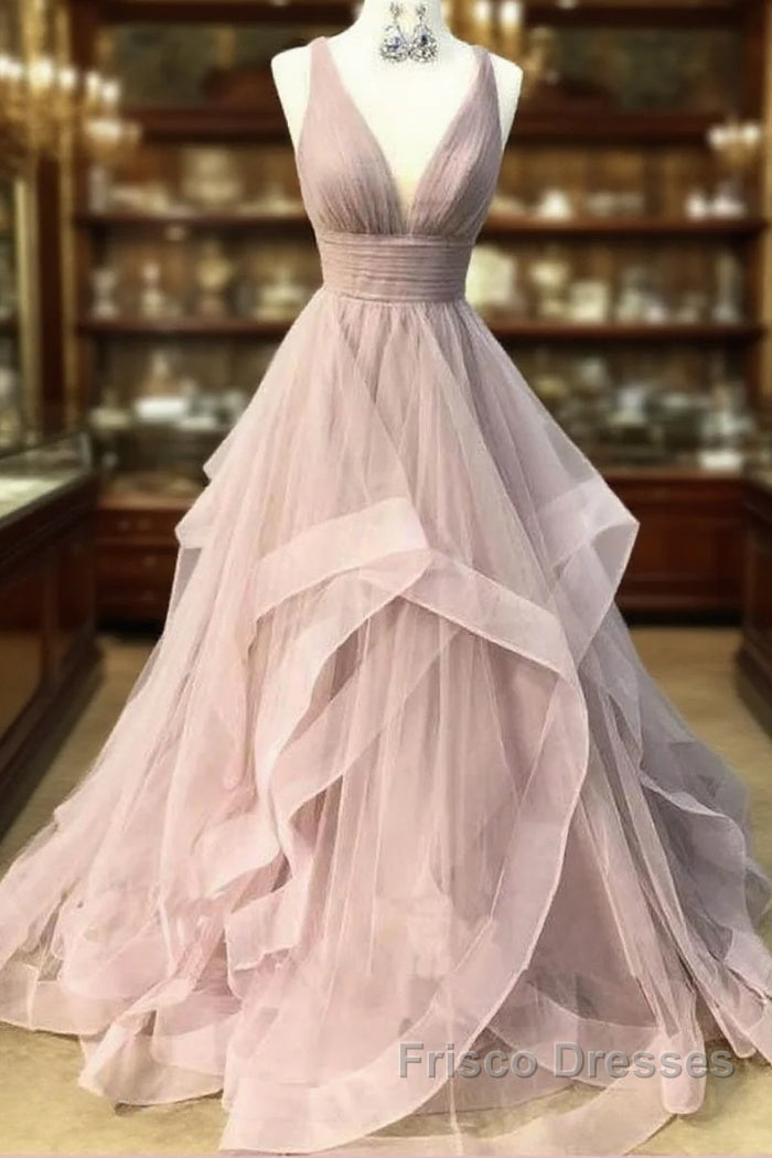 Open Back Dusty Pink Long Formal Prom Dress Simple Evening Gowns, Main image