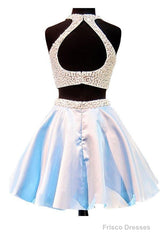 Open Back Jewel Sleeveless Homecoming Dess With Beading