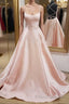 Open Back Pink Satin Long Formal Prom Dresses, Backless Pink Satin Long Formal Evening Dresses