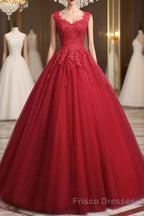 Open Back Red Lace Long Formal Prom Dresses, Red Lace Formal Evening Dresses, Red Ball Gown