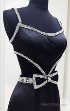 Open Back Satin Long Prom Dress with Cutouts and Bow Embellishments