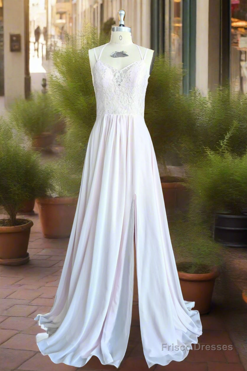 Open Back Spaghetti Straps Bridesmaid Dresses Thigh-Slit Slim-Fitting Long Gown Main image