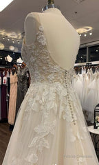 Open Back V-Neck A-Line Wedding Dress, Bridal Gown ,Dresses For Brides