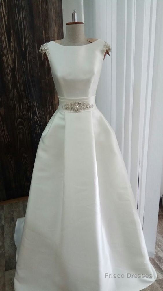 Open Back Wedding Dress Embroidered Simple Modern Satin Prom Dress Sexy Bow Belt Main image