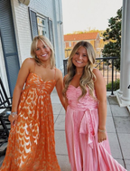 Orange A-Line Spaghetti Straps Chic Long Party Dress