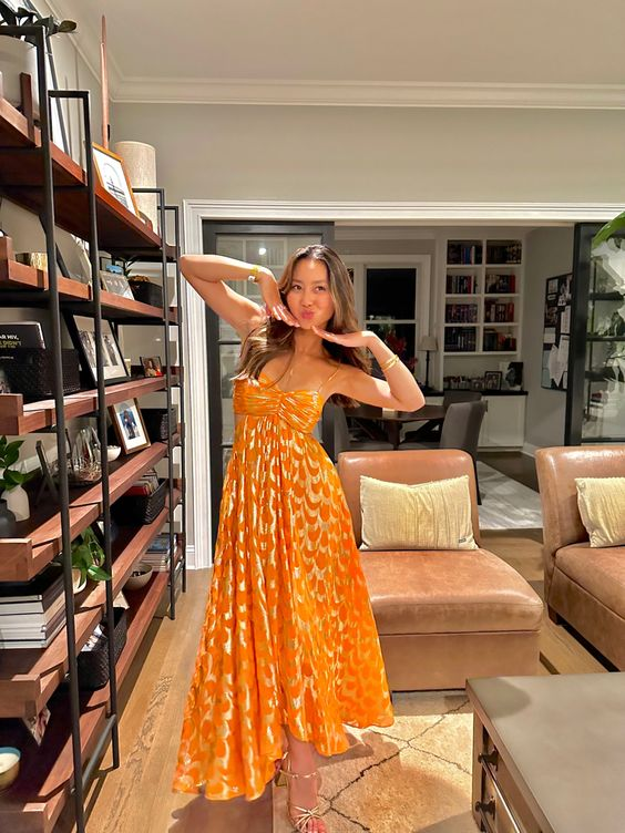 Orange A-Line Spaghetti Straps Chic Long Party Dress Secondary image