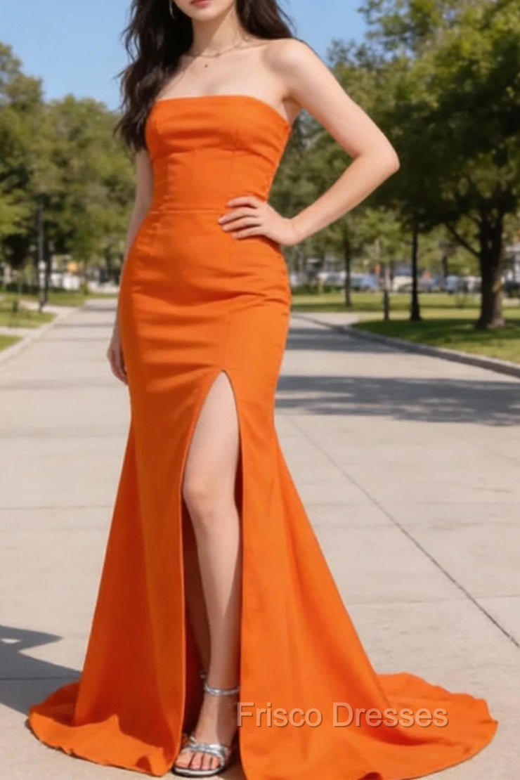Orange Mermaid Long Prom Dress with Slit