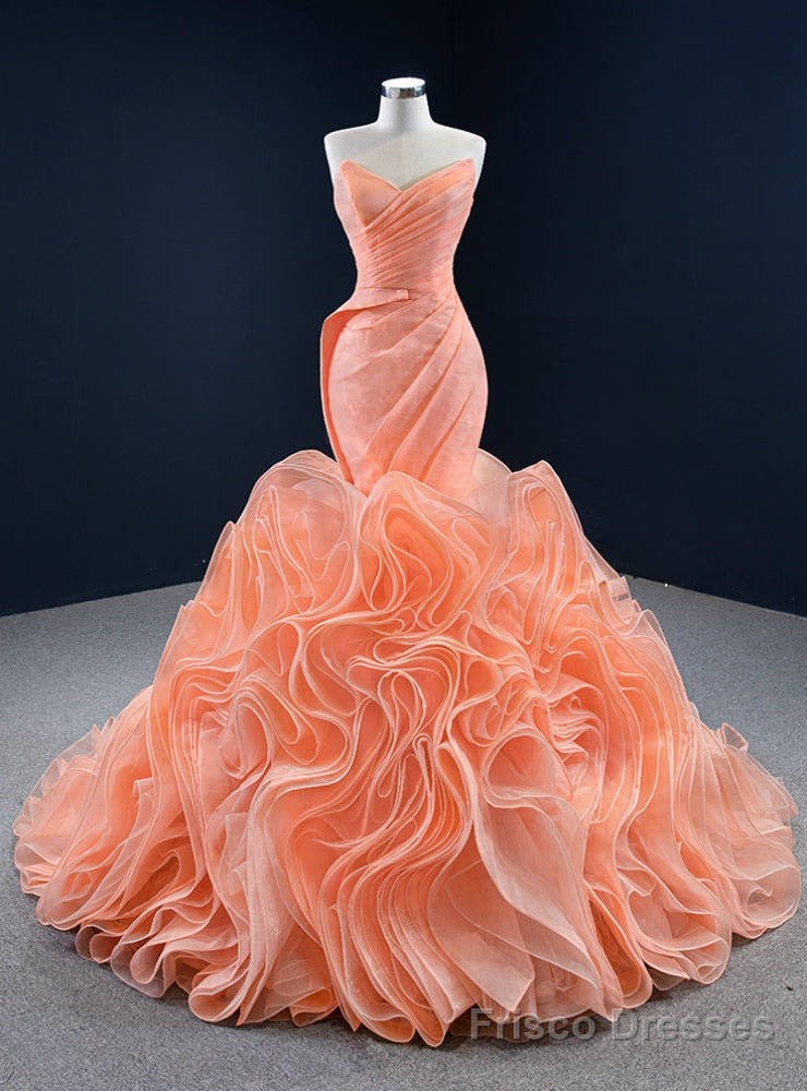 Orange Mermaid Tulle Sweetheart Pleats Prom Dress Main image