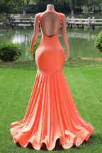 Orange Prom Dresses Sexy Mermaid Women Evening Dress Sleeveless Open Back