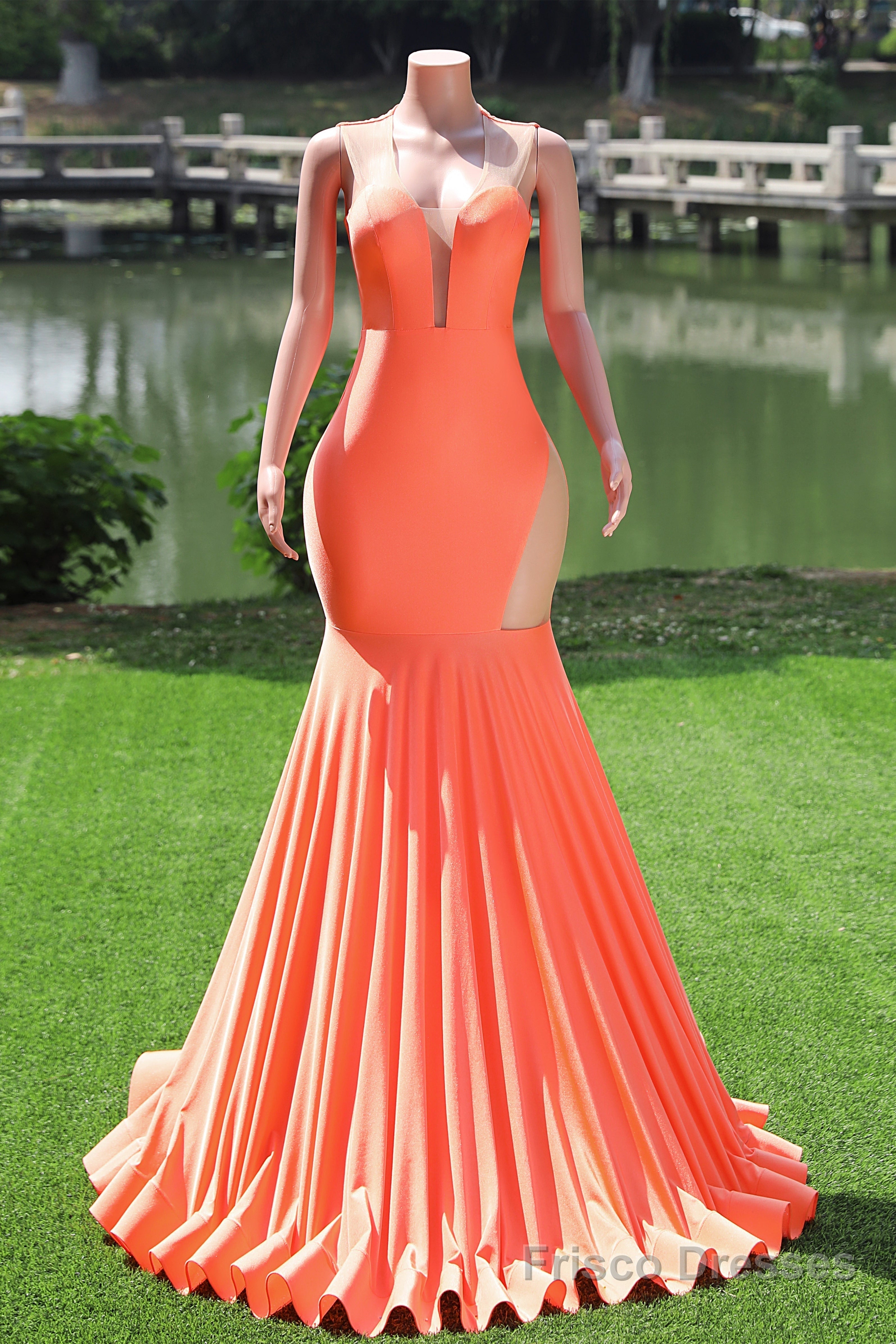 Orange Prom Dresses Sexy Mermaid Women Evening Dress Sleeveless Open Back