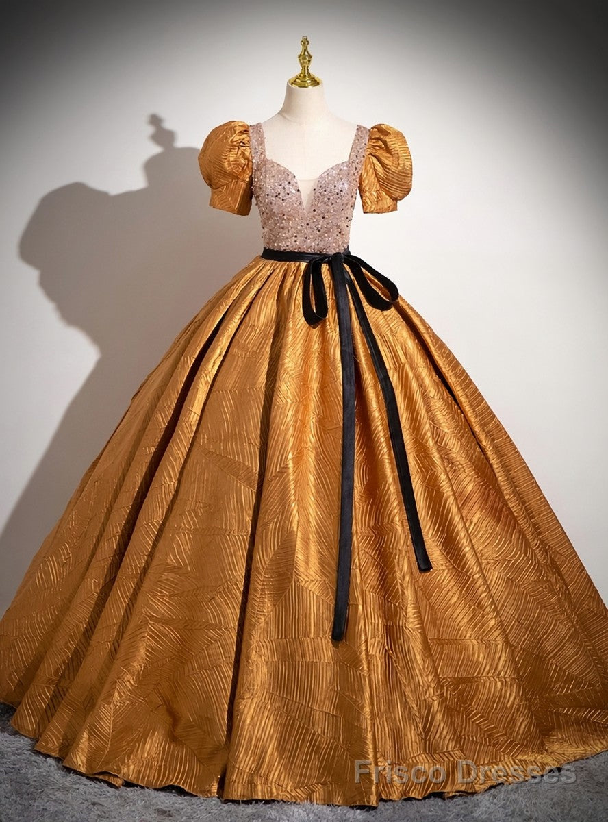 Orange Puff Sleeve Sequins Quinceanera Dress Main image