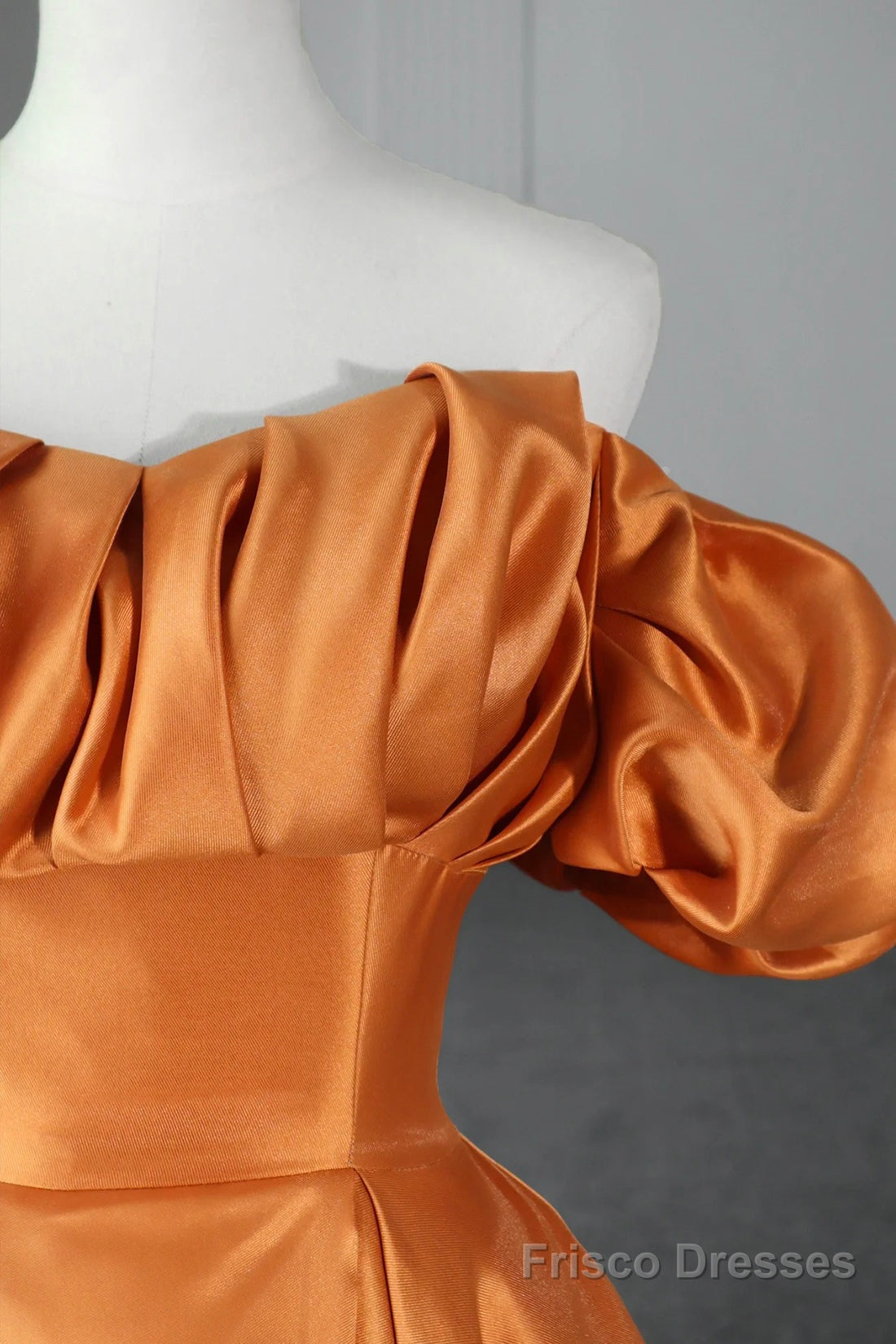 Orange Satin A-Line Floor Length Prom Dress, Off the Shoulder Evening Party Dress Secondary image