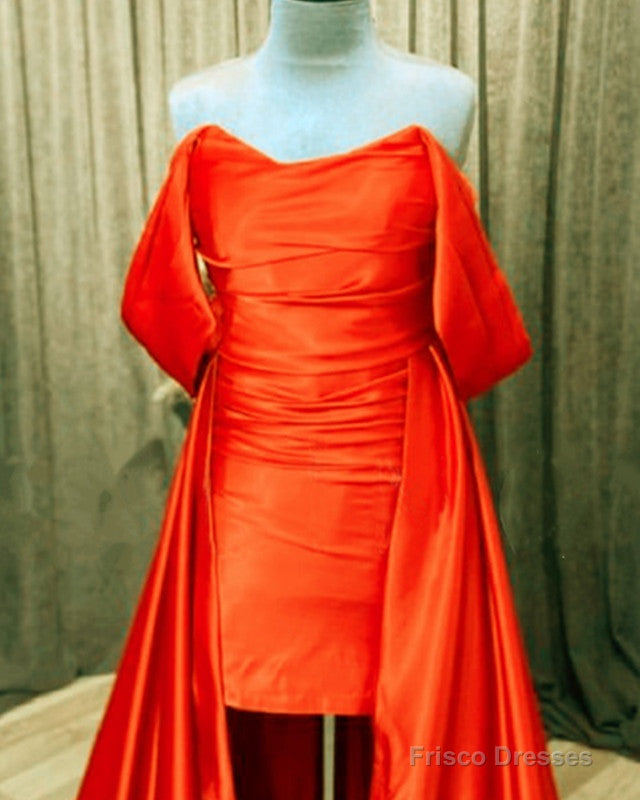 Orange Satin Off The Shoulder Prom Dresses Secondary image