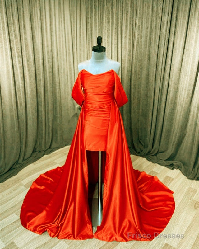 Orange Satin Off The Shoulder Prom Dresses Main image