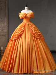Orange Satin Off the Shoulder Quinceanera Dress