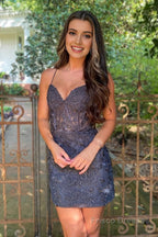 Orange Spaghetti Straps Tight Short Homecoming Dress with Appliques