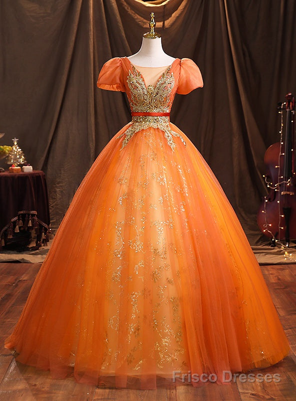 Orange Tulle Sequins Appliques Quinceanera Dresses Main image
