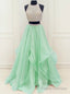 Organza Ruffles Two Piece Beading Sequins Prom Dress