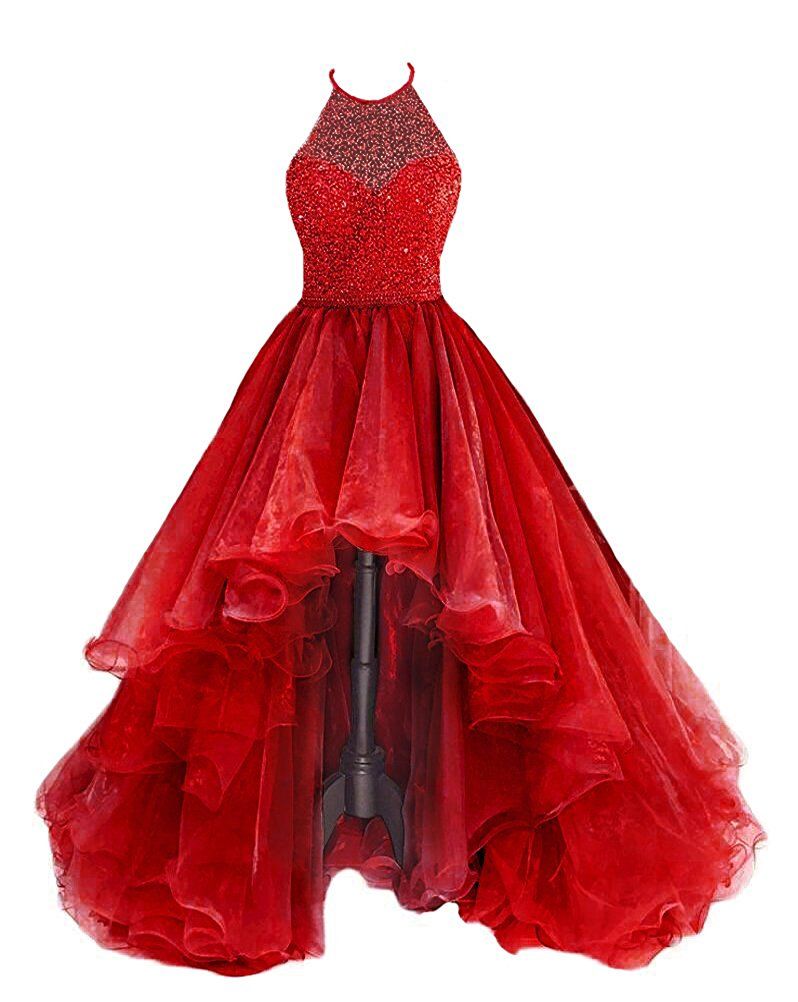 Organza With Beaded Bodice Halter High Low Prom Dress,Pageant Dress Secondary image