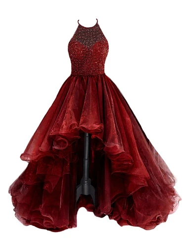 Organza With Beaded Bodice Halter High Low Prom Dress,Pageant Dress Main image