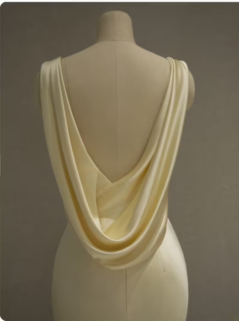 Pastel Yellow Satin Backless Mermaid Long Prom Dress