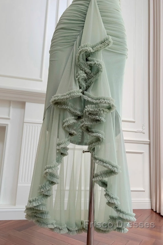 Pea Green Suspender Long Dress
