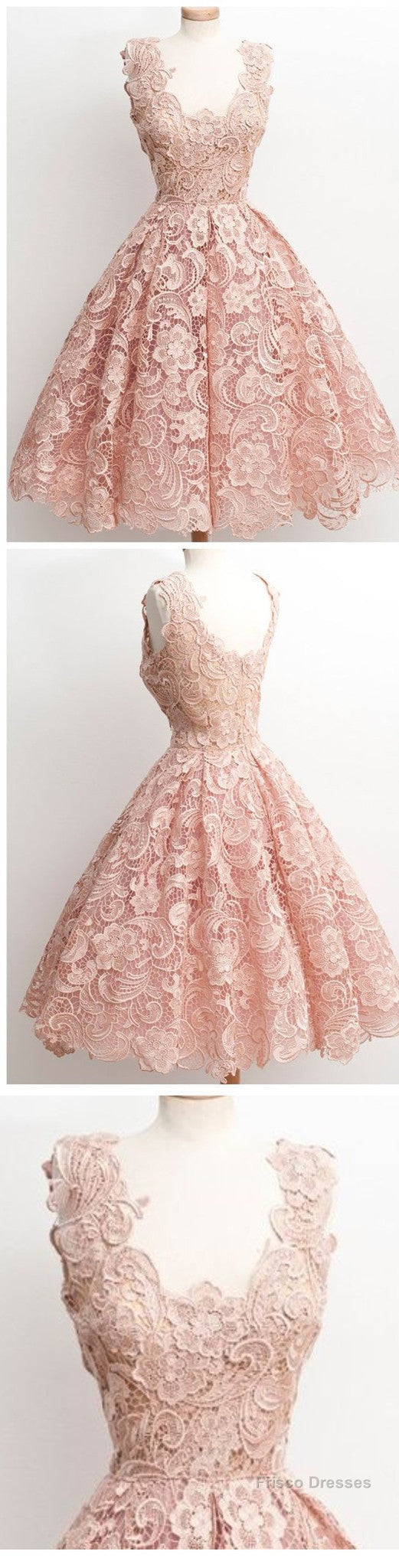 Peach Lace Scoop Neckline Short Cute Homecoming Dresses Secondary image