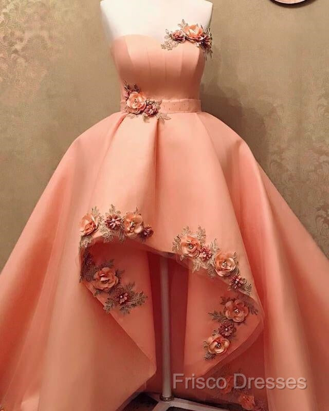 Peach Sweetheart High Low Dress With 3D Flowers Secondary image