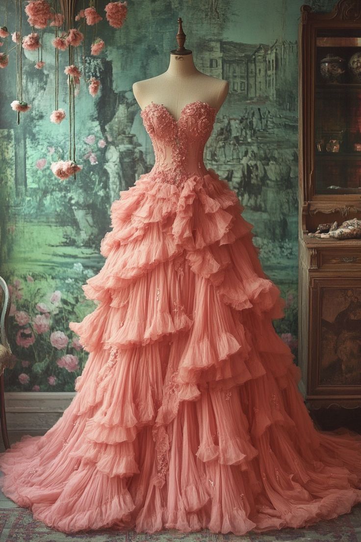 Peach Vintage A-Line Sweetheart Neck Long Evening Gown Sweet Beaded Applique Dress Main image
