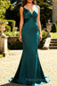 Peacock Blue Mermaid Satin Backless Ruched Prom Dress
