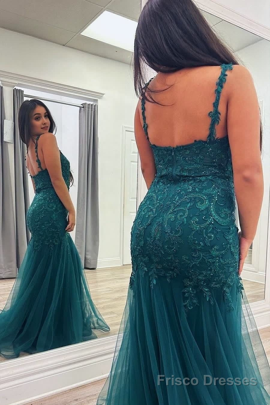 Peacock Mermaid V-Neck Appliques Tulle Long Prom Dress Secondary image