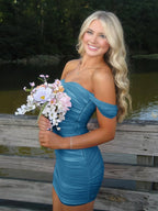 Peacock Off The Shoulder Tulle Homecoming Dress Short Cocktail Dresses